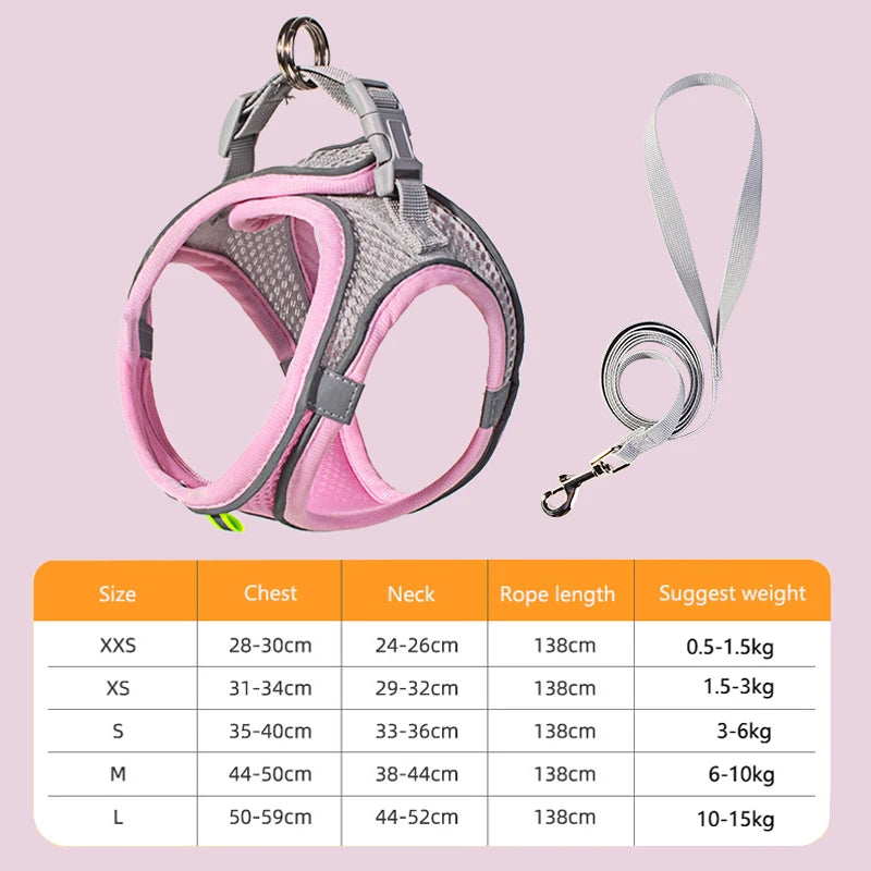 Escape-Proof Dog Harness and Leash Set for Small Dogs Cats Puppy Harness Vest Reflective Kitten Walking Lead Leash Pet Supplies